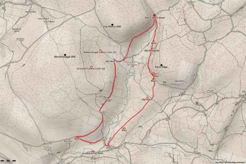 Three Shires Head (Panniers Pool Waterfall) Walk Walk Map