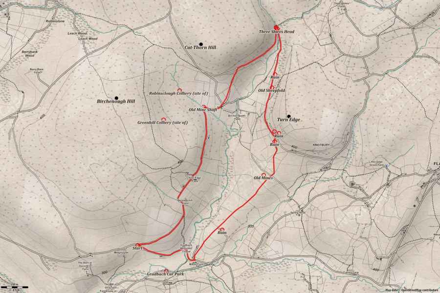 Map of Three Shires Head (Panniers Pool Waterfall) Walk Walk